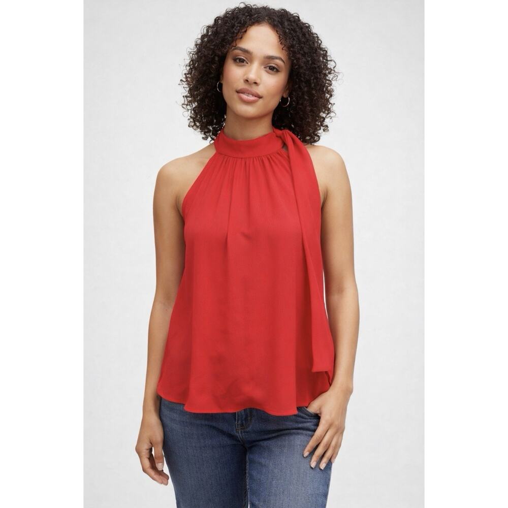 Molly Bracken Red Halter Neck Tie Blouse Top Womens Medium Flowing Chiffon NWT